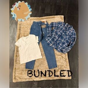 NWT Lee Original Jeans Vintage Size 12 L ~Large Levi’s T-Shirt~Med Flannel Shirt